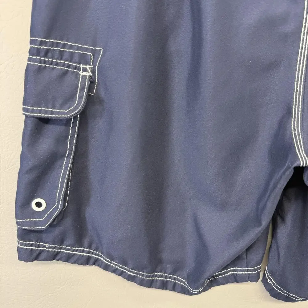 OP Ocean Pacific Board Shorts Mens Large 36/38 Navy Blue Cargo Swim Trunks Lined